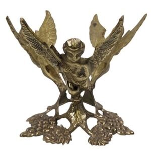 Vintage Brass Cherubs Angels Instruments Grapes Ornate Bowl Candle Regency Stand